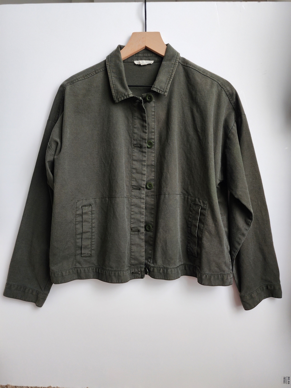 Eileen Fisher Olive Green Utility Jacket Organic Cotten And Hemp Blend